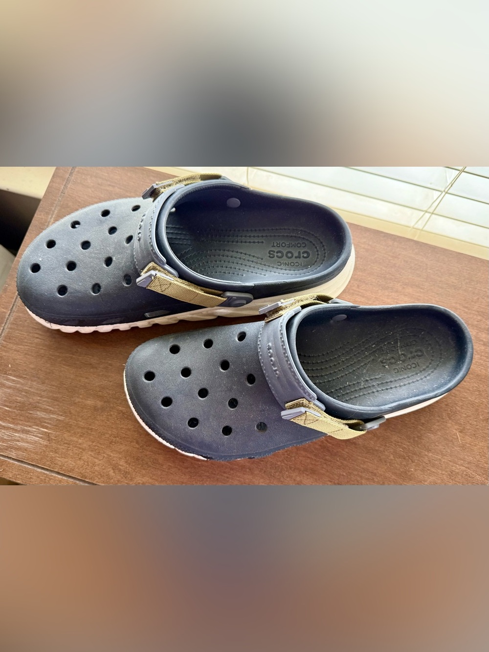 CROCS Navy Slip-On Clogs with Tan Accent Strap